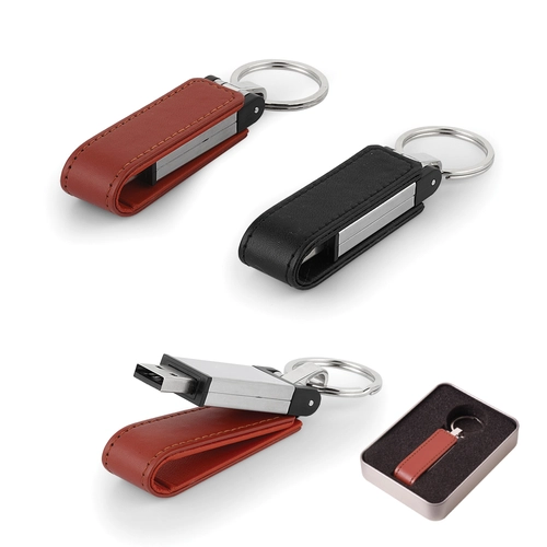 Siyah 8 GB Deri Metal Anahtarlık USB Bellek