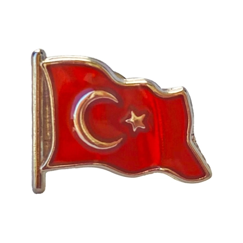 Altın Türk Bayrağı Mineli Yaka Rozeti (İğneli)