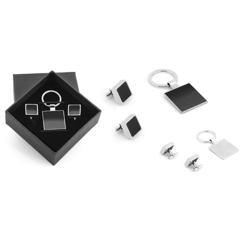 Gümüş Kutulu Metal Anahtarlık Kol Düğmeli Set