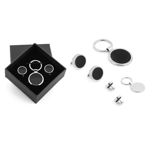Gümüş Kutulu Metal Anahtarlık Kol Düğmeli Set